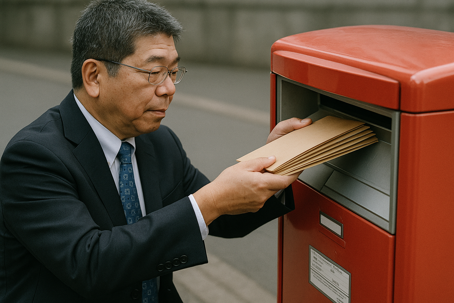 封筒を投函する渡瀬元県民局長